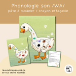 Plateau Éloi l’oie avec bulles à effacer pour pratiquer le son OI en orthophonie.