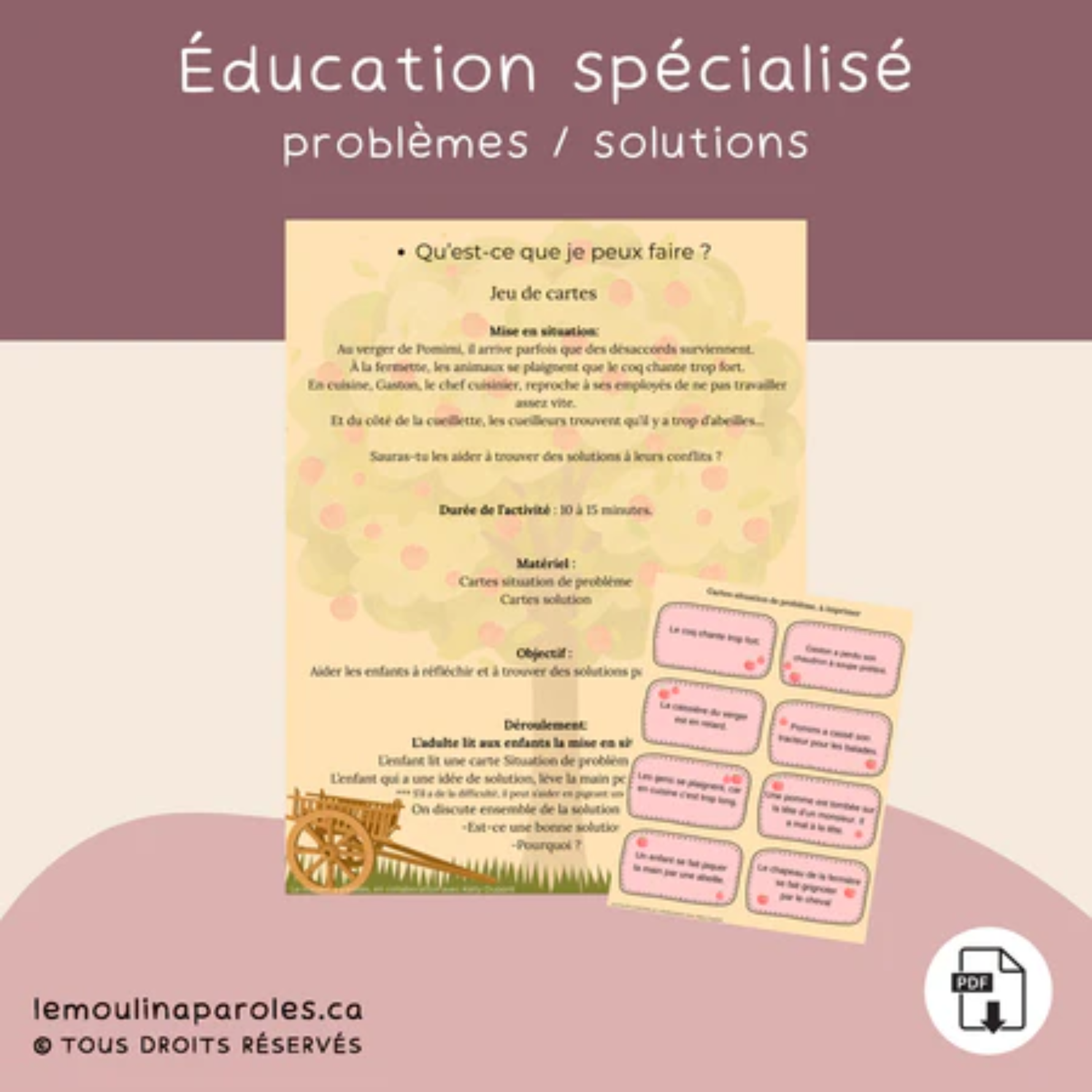 Trousse langage Les pommes en format PDF comprenant 8 activités éducatives pour les enfants de 5 à 7 ans afin de développer le langage, la conscience phonologique, la lecture, les notions spatiales, les émotions et la résolution de problèmes.
