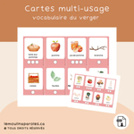 Trousse langage Les pommes en format PDF comprenant 11 activités éducatives pour développer le langage, la conscience phonologique, le vocabulaire, la morphosyntaxe, la compréhension et les notions spatiales chez les enfants.