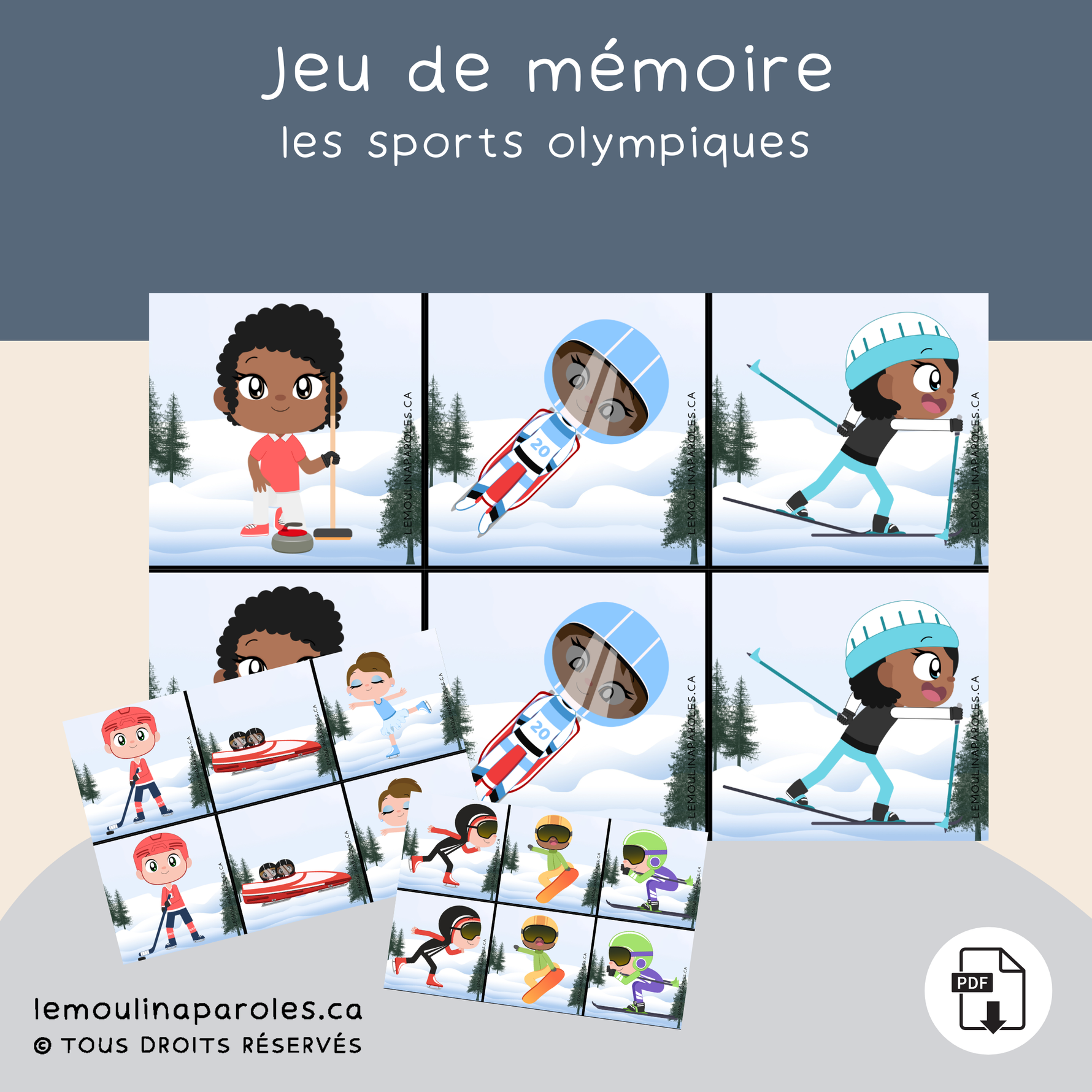 Jeu de mémoire olympique pour enfants – cartes éducatives