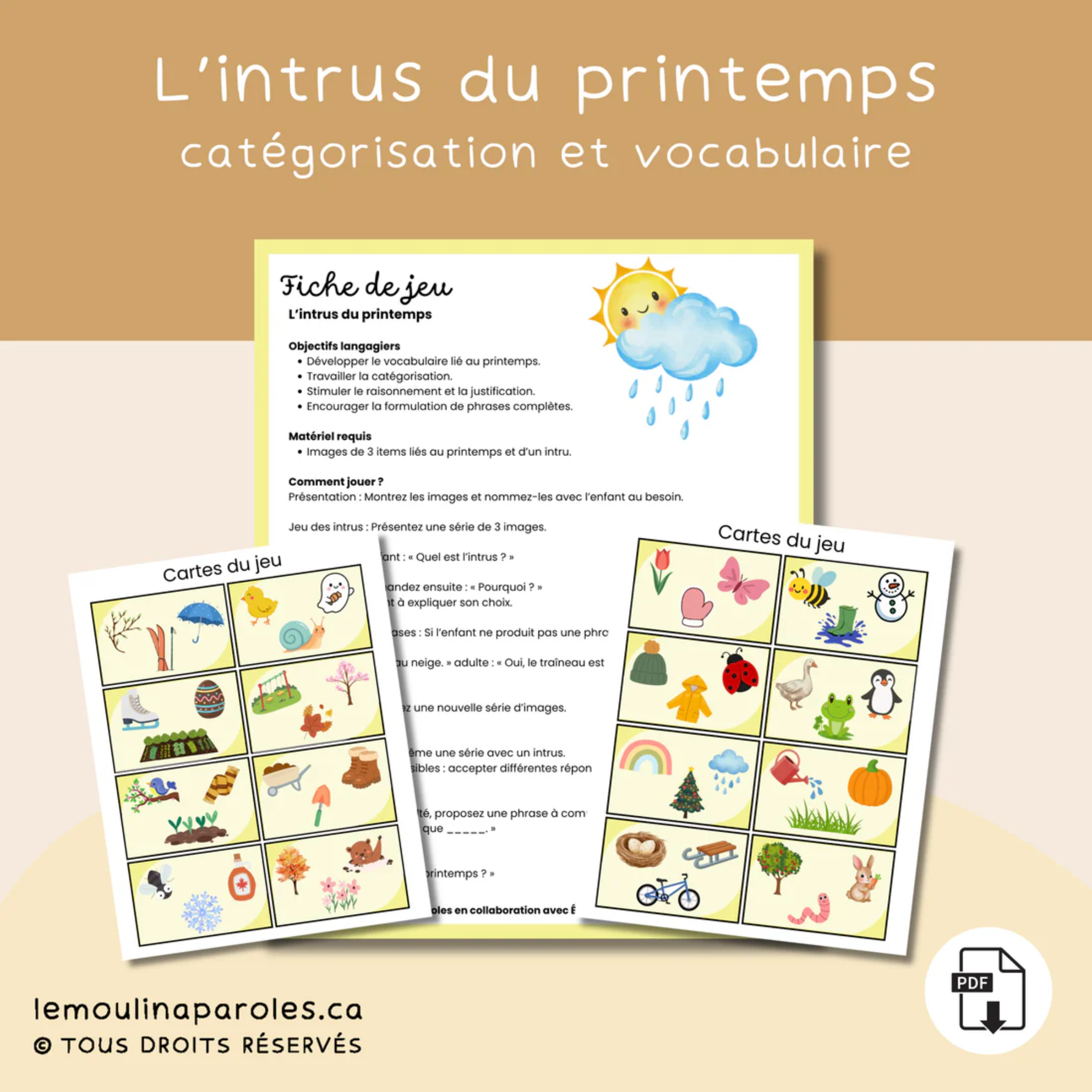 Jeu orthophonie printemps catégorisation intrus vocabulaire
