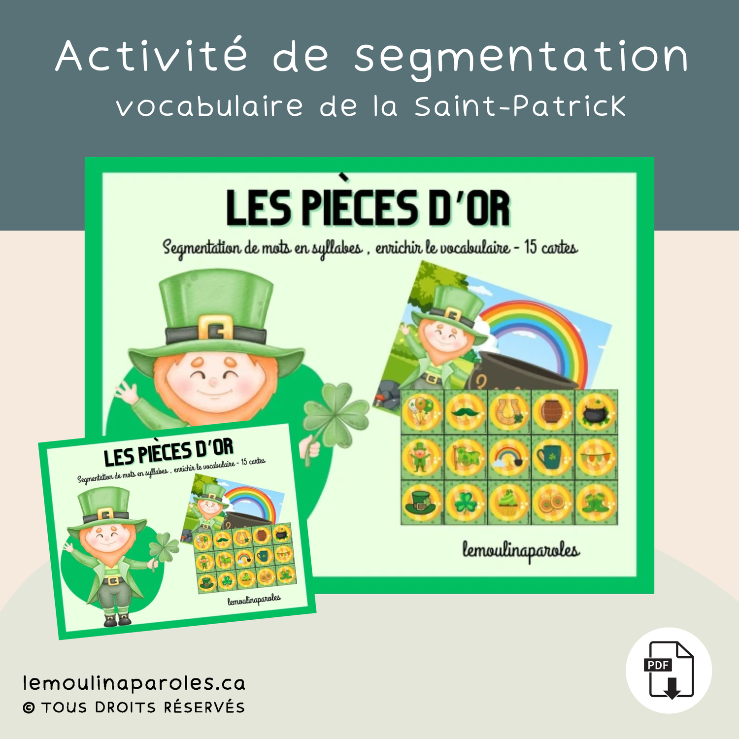 Jeu de segmentation en syllabes 1-2-3 thème Saint-Patrick