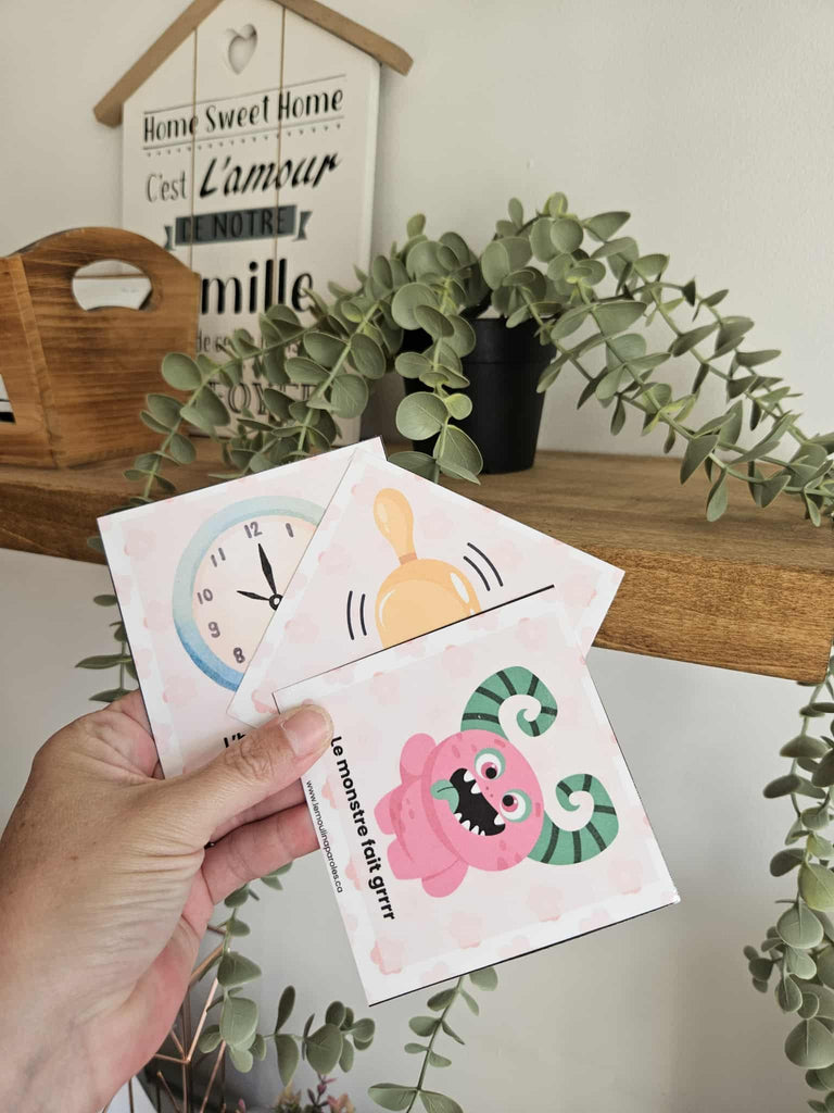 Cartes sons du quotidien – Jeu d’imitation verbale | Le Moulin à Paroles