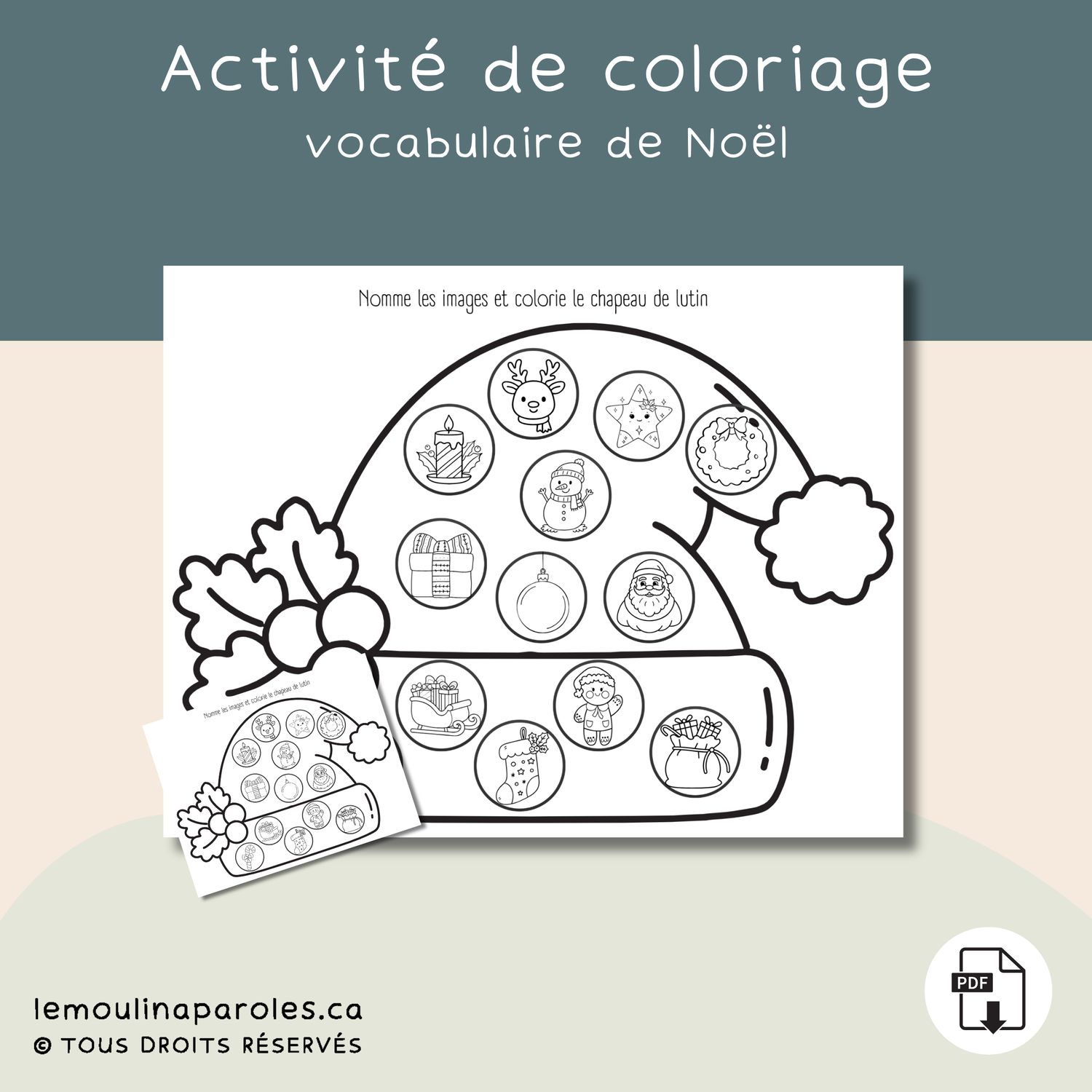 Nomme et colore - vocabulaire Noël