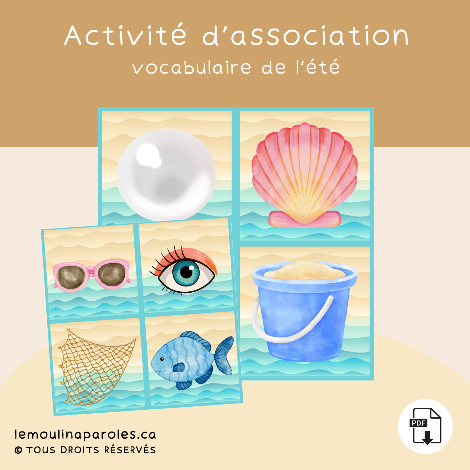 Chasse aux mots de la plage - associations logiques