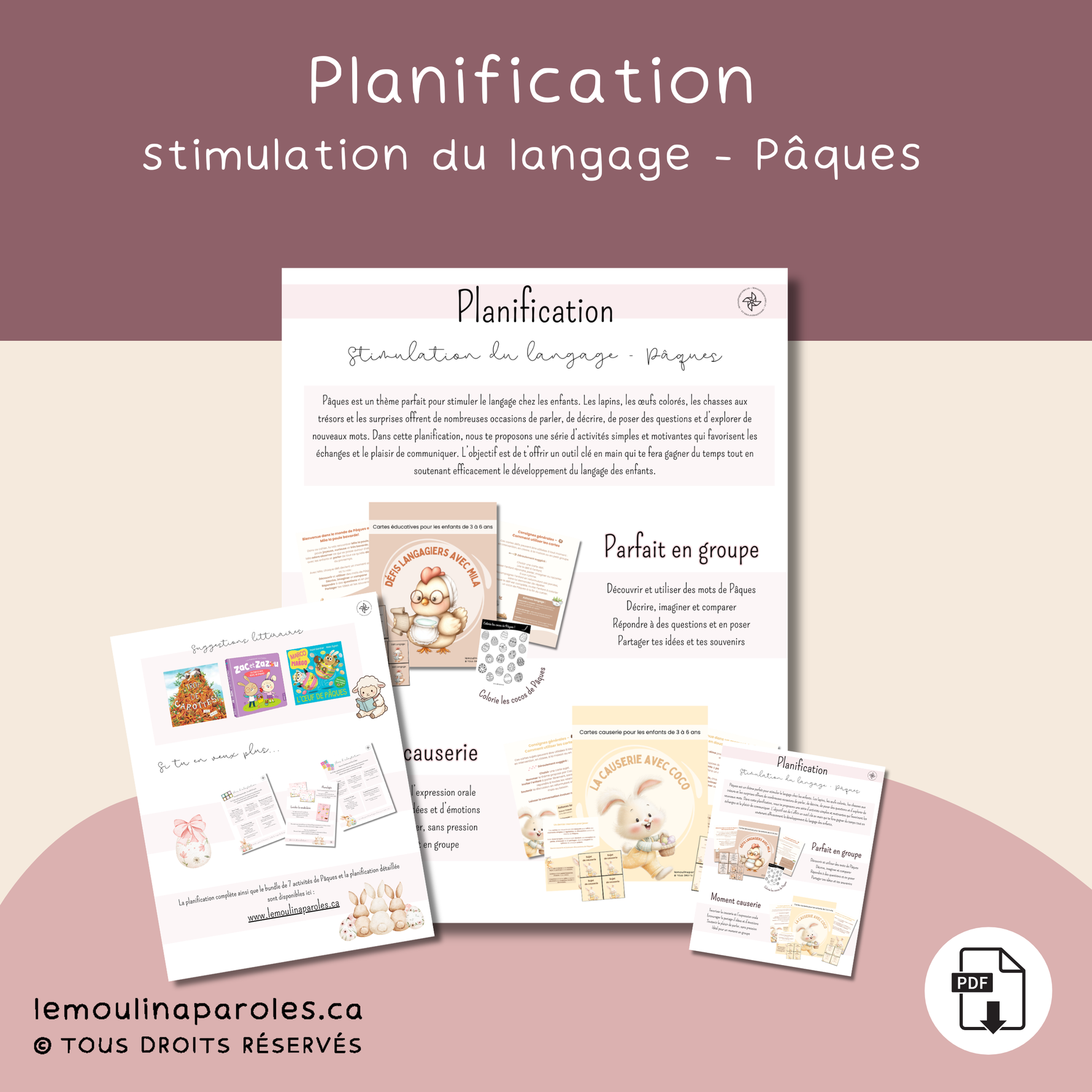 planification stimulation langage thème pâques enfants préscolaire