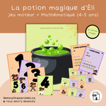 La potion des chiffres – jeu mathématique et moteur d’Halloween à imprimer pour enfants de 4 à 5 ans