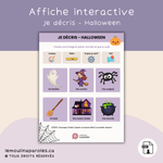 Affiche éducative Je décris Halloween avec 6 images et 4 indices visuels pour stimuler la description et le langage des enfants de 3 à 5 ans.