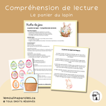 Jeu éducatif avec panier de Pâques pour trier les informations importantes d’un texte et développer la compréhension chez les enfants.