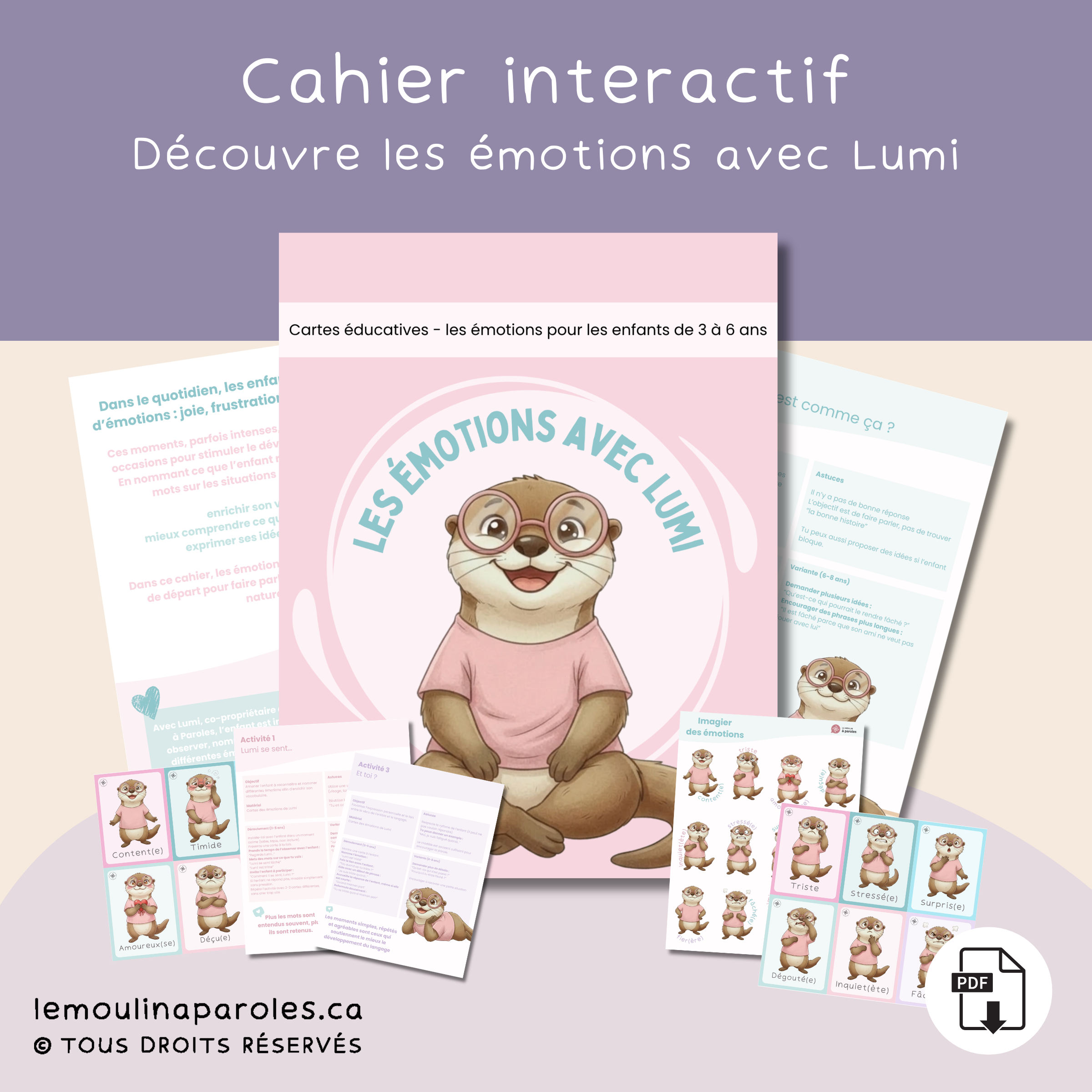 Cartes illustrées émotions enfant – joie, tristesse, colère, surprise – matériel éducatif préscolaire