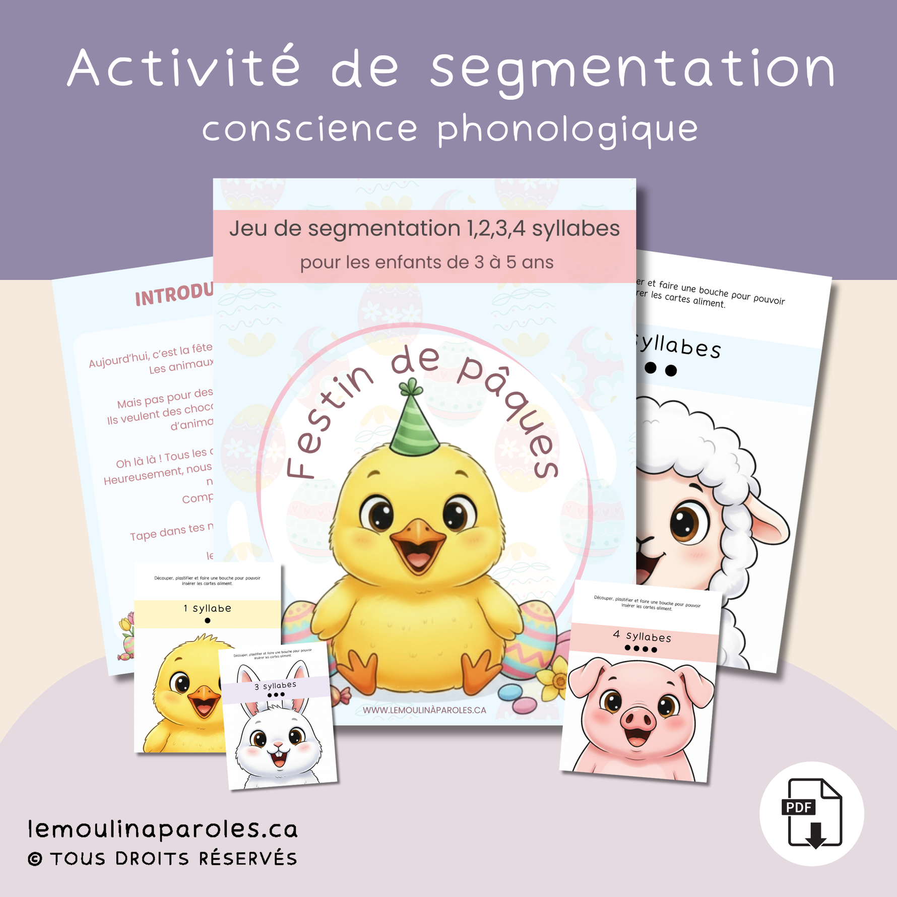 jeu de segmentation des syllabes pâques enfant préscolaire