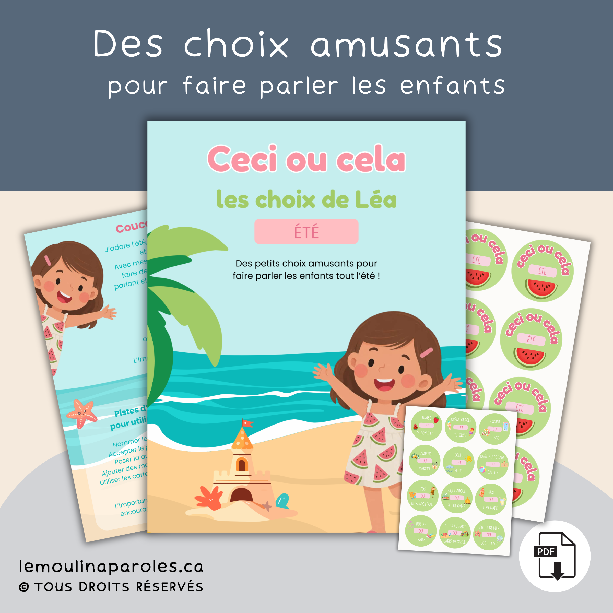 Cartes éducatives Ceci ou cela été pour stimuler le langage et les choix chez les enfants – Le Moulin à Paroles