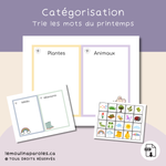 jeu catégorisation printemps enfant vocabulaire langage activité éducative PDF orthophonie 3-6 ans