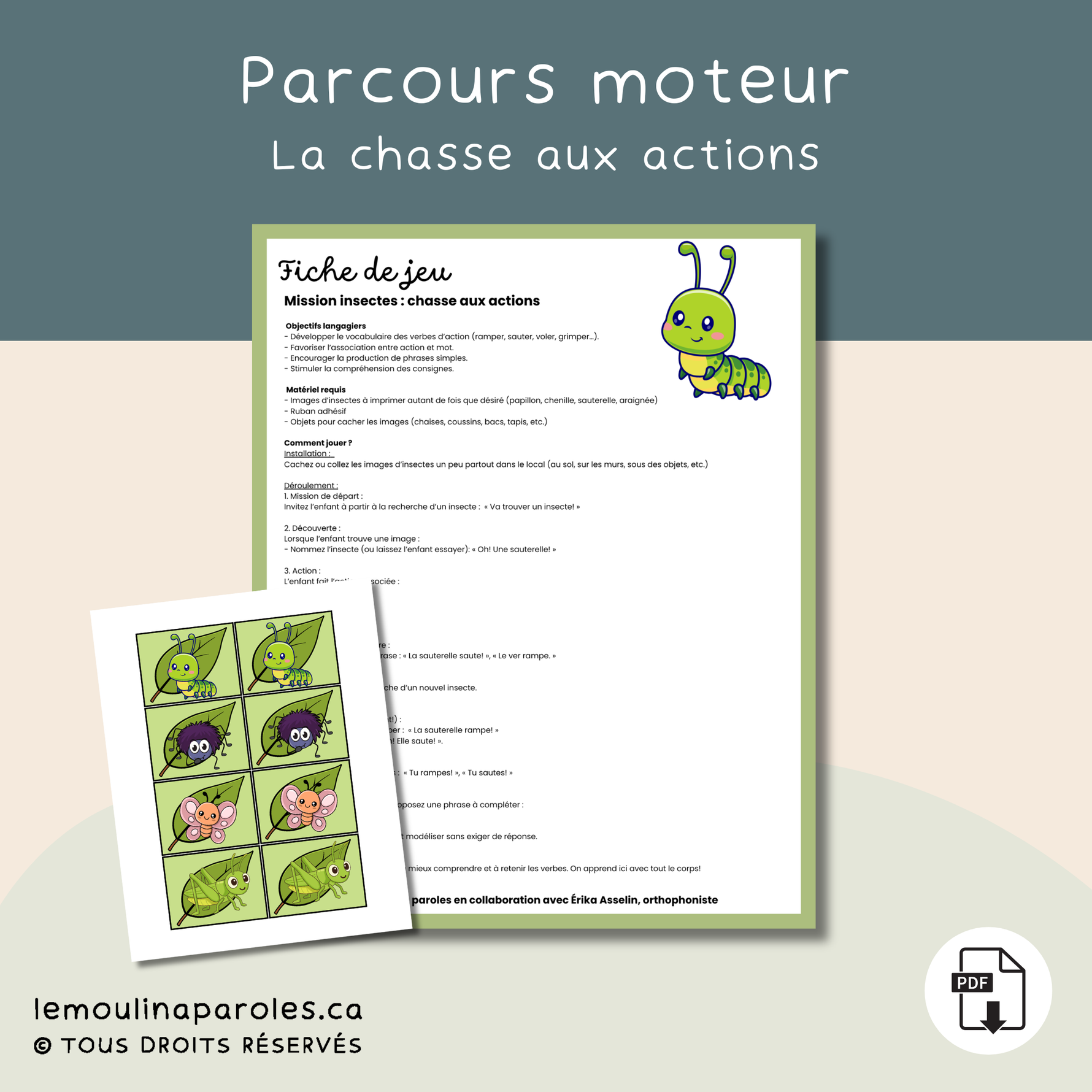 jeu moteur enfant insectes actions langage activité éducative PDF orthophonie 3-6 ans