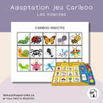 Jeu Cariboo insectes imprimable pour stimulation du langage au préscolaire.