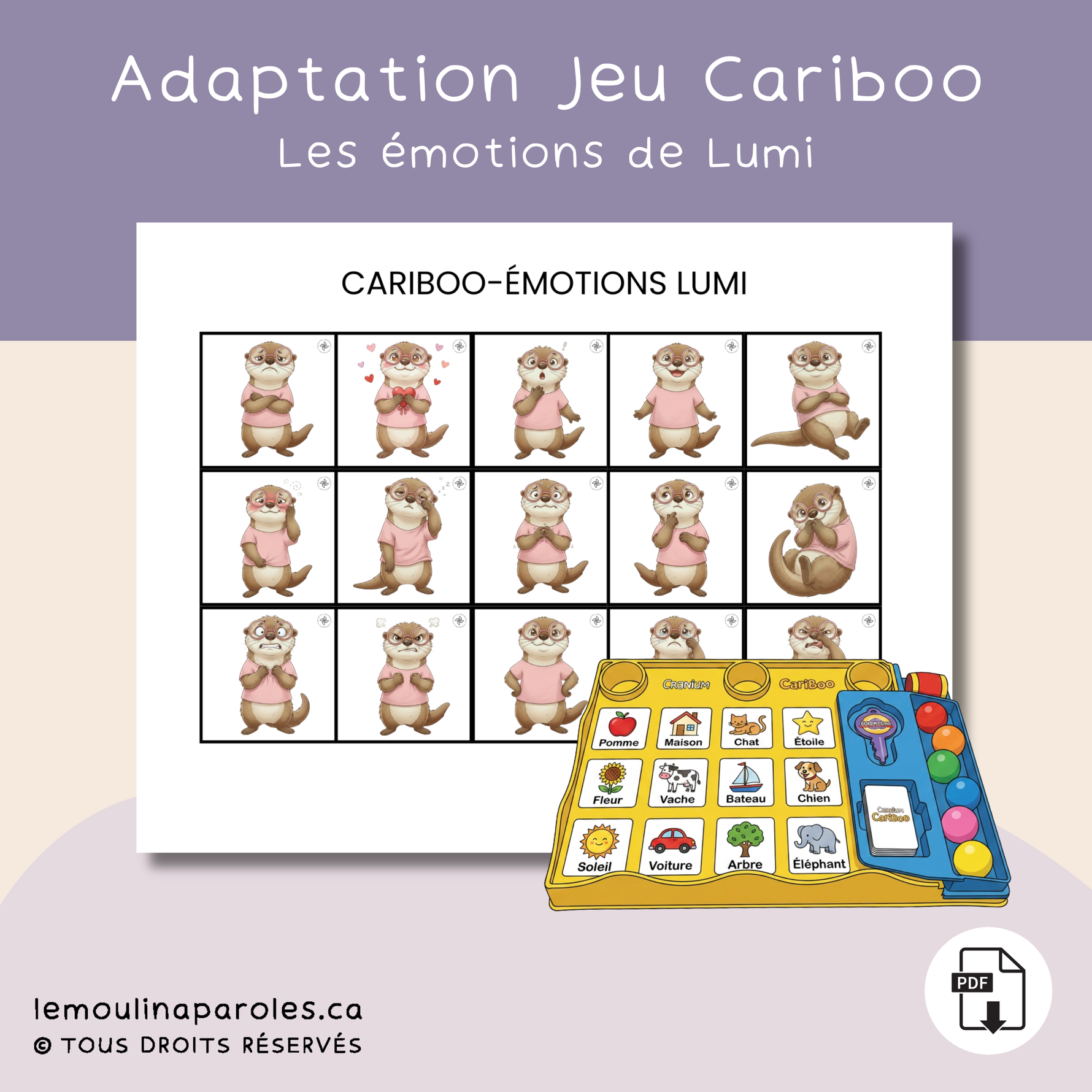Activité imprimable sur les émotions de Lumi pour stimulation du langage chez les enfants.