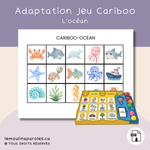 Jeu Cariboo océan imprimable pour stimulation du langage au préscolaire.