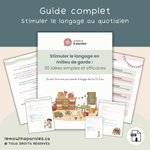 Guide PDF de stimulation du langage en milieu de garde avec 30 activités simples pour enfants de 3 à 5 ans destiné aux éducatrices en CPE et garderie.