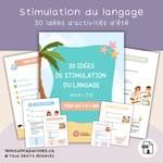 Cahier d'activités estivales en stimulation du langage pour les enfants de 3 à 5 ans – PDF imprimable avec 30 activités éducatives.