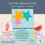 Cartes d'apaisement pour enfants sur le thème de l'été proposant des exercices de respiration, de relaxation et de retour au calme pour favoriser la gestion des émotions.