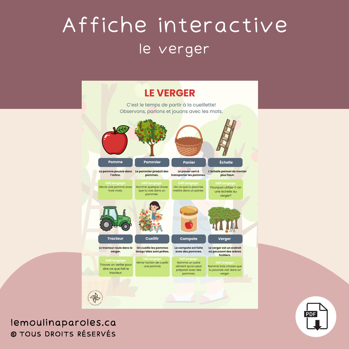 Affiche interactive – Le verger | Vocabulaire et langage 3 à 5 ans