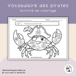 Coloriage éducatif de crabe pirate pour stimuler le langage et le vocabulaire des enfants – Le Moulin à Paroles