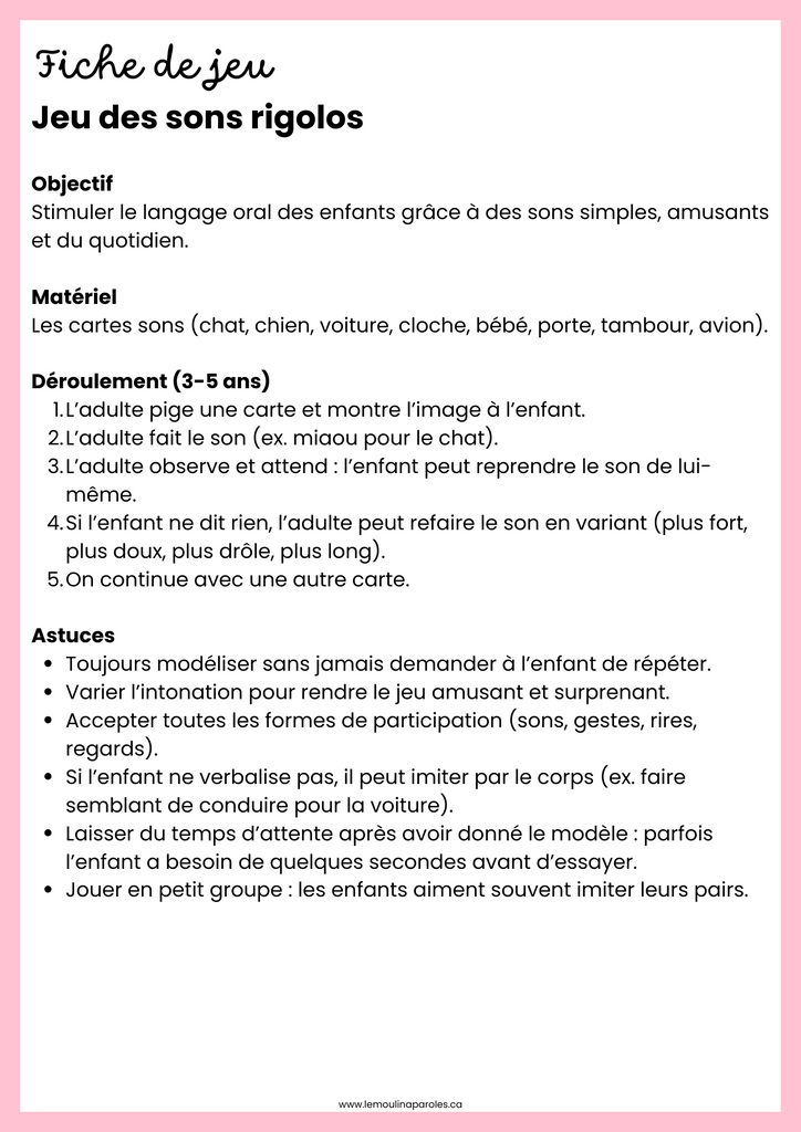 Cartes sons du quotidien – Jeu d’imitation verbale | Le Moulin à Paroles