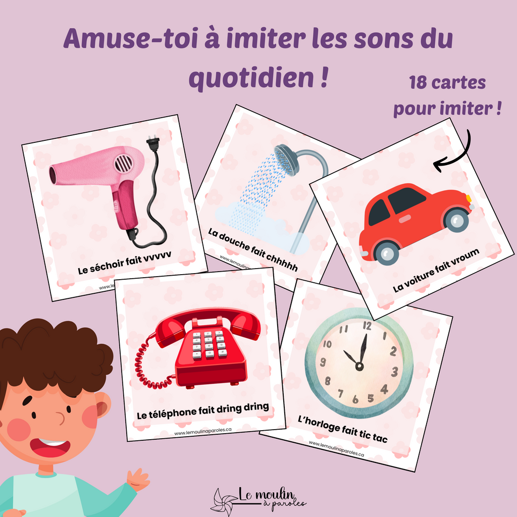 Cartes sons du quotidien – Jeu d’imitation verbale | Le Moulin à Paroles