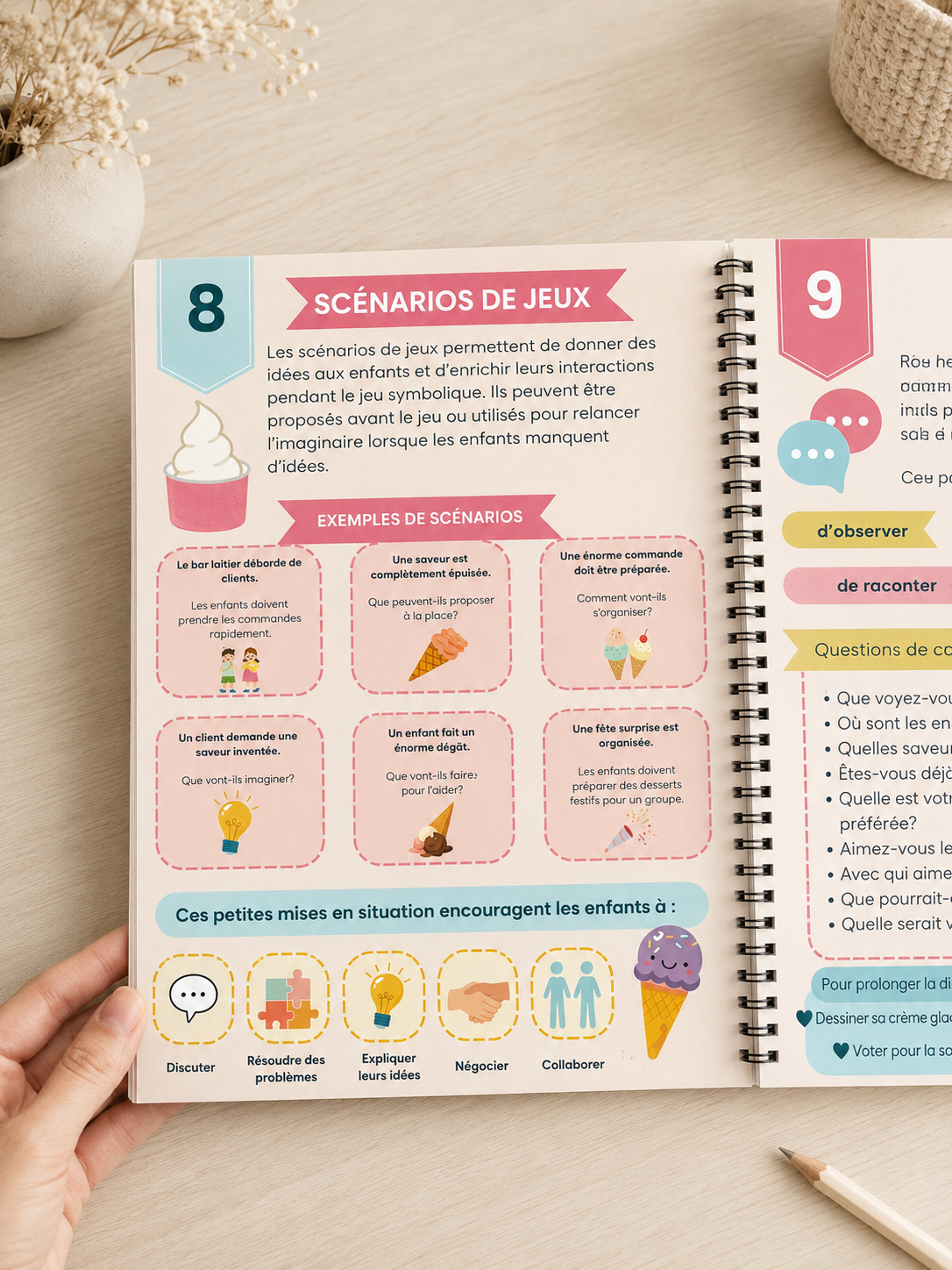 Trousse de jeu symbolique Crème glacée pour stimuler le langage, comprenant menus, commandes, recettes, vocabulaire illustré et matériel imprimable pour enfants d'âge préscolaire et primaire.