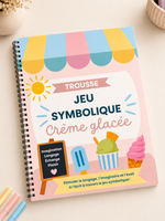 Trousse de jeu symbolique Crème glacée pour stimuler le langage, comprenant menus, commandes, recettes, vocabulaire illustré et matériel imprimable pour enfants d'âge préscolaire et primaire.