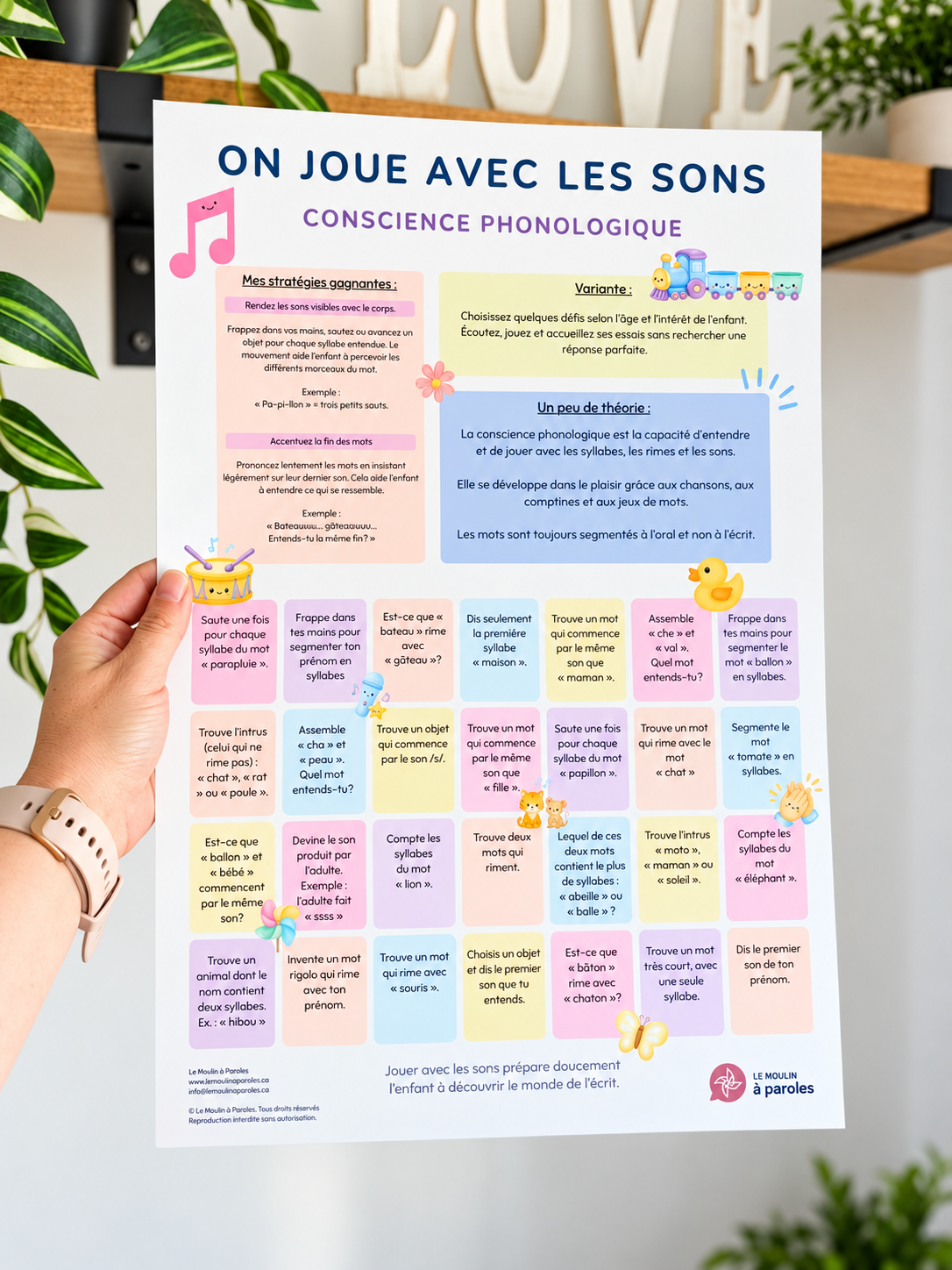 Affiche On joue avec les sons – conscience phonologique pour enfants – 12 x 18 po