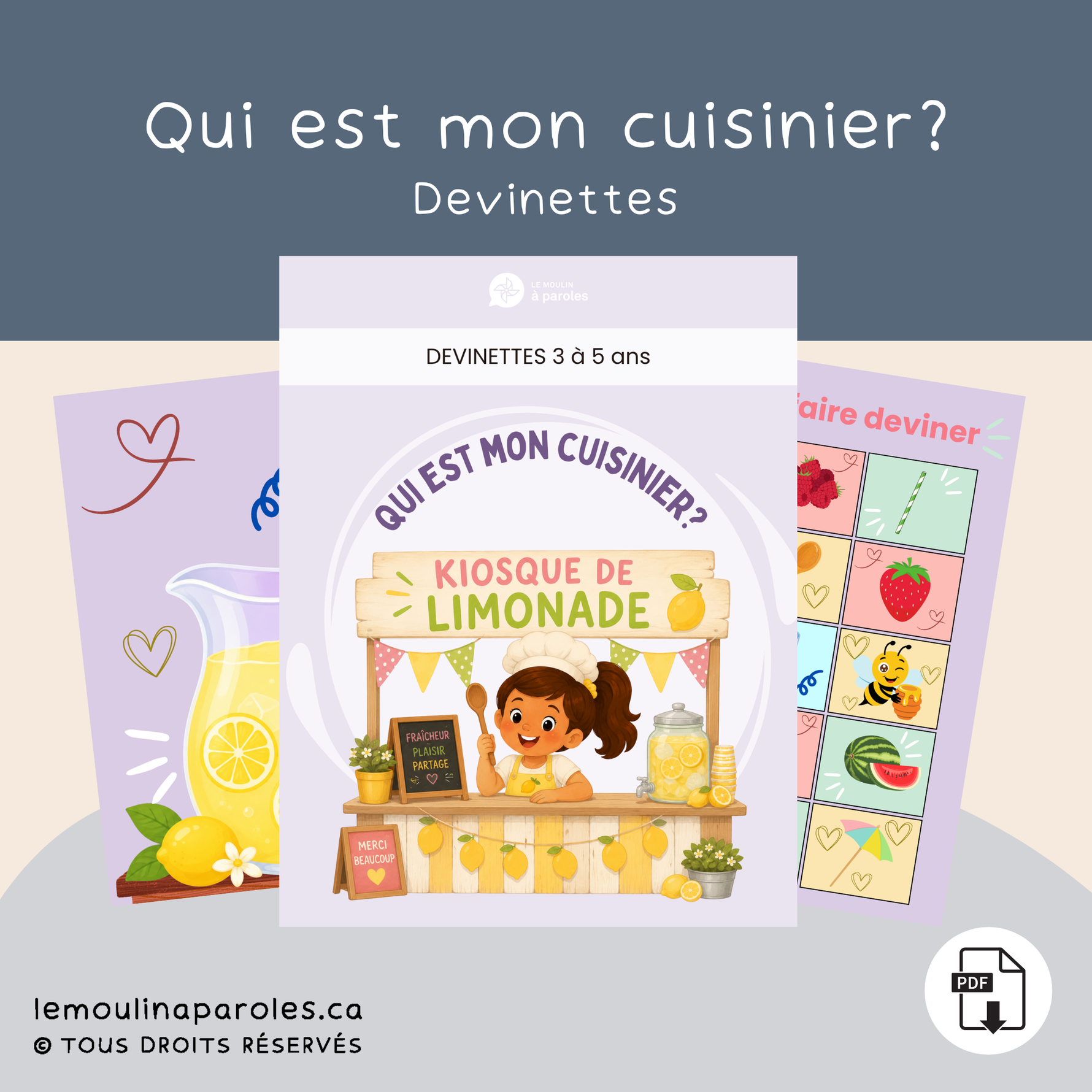 Qui est mon cuisinier ? – Jeu PDF imprimable de devinettes pour développer le vocabulaire descriptif et la communication orale chez les enfants de 3 à 5 ans