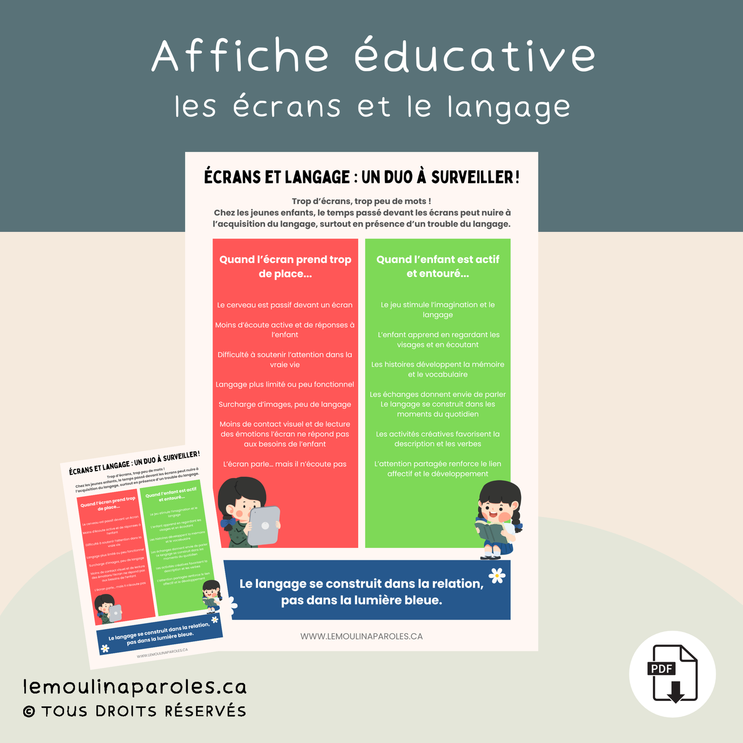 Affiche éducative sur les écrans et le développement du langage – Prévention et sensibilisation