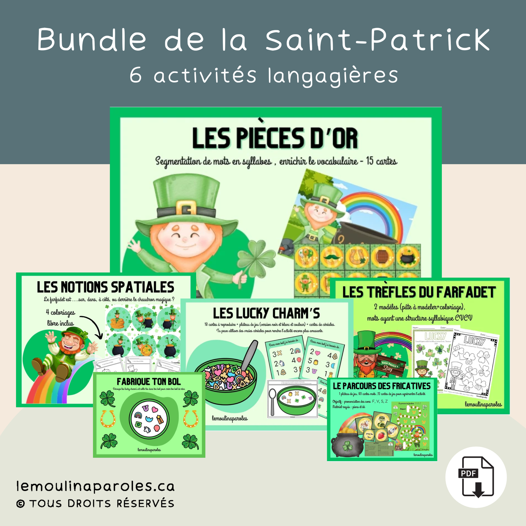 Bundle de la St-Patrick avec 6 jeux de stimulation du langage pour enfants d’âge préscolaire