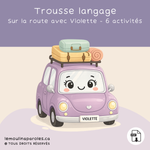 Trousse langage « Les vacances de Violette » comprenant 6 activités éducatives à imprimer pour stimuler le langage des enfants de 3 à 5 ans autour du thème des vacances.
