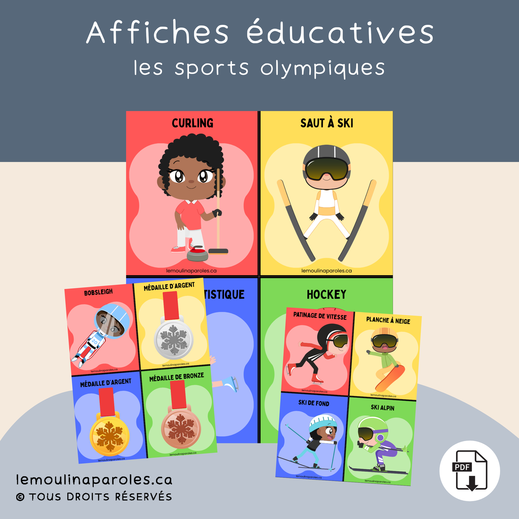 Affiches éducatives des sports olympiques pour le préscolaire et le primaire