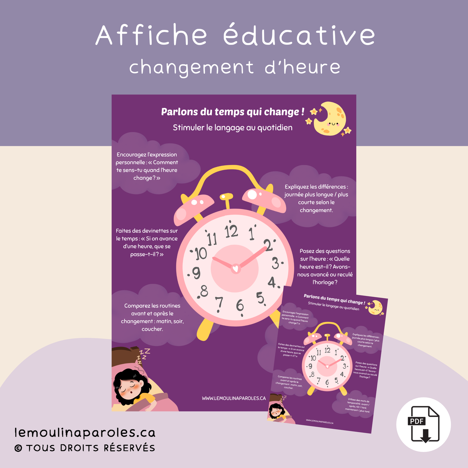 Affiche éducative – Le changement d’heure et le langage