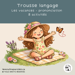 Collection de jeux estivaux de langage comprenant des activités sur les groupes consonantiques, les semi-voyelles et les verbes pronominaux avec des thèmes de plage, zoo, piscine, crème glacée, fraises, feux d’artifice et pédalo.