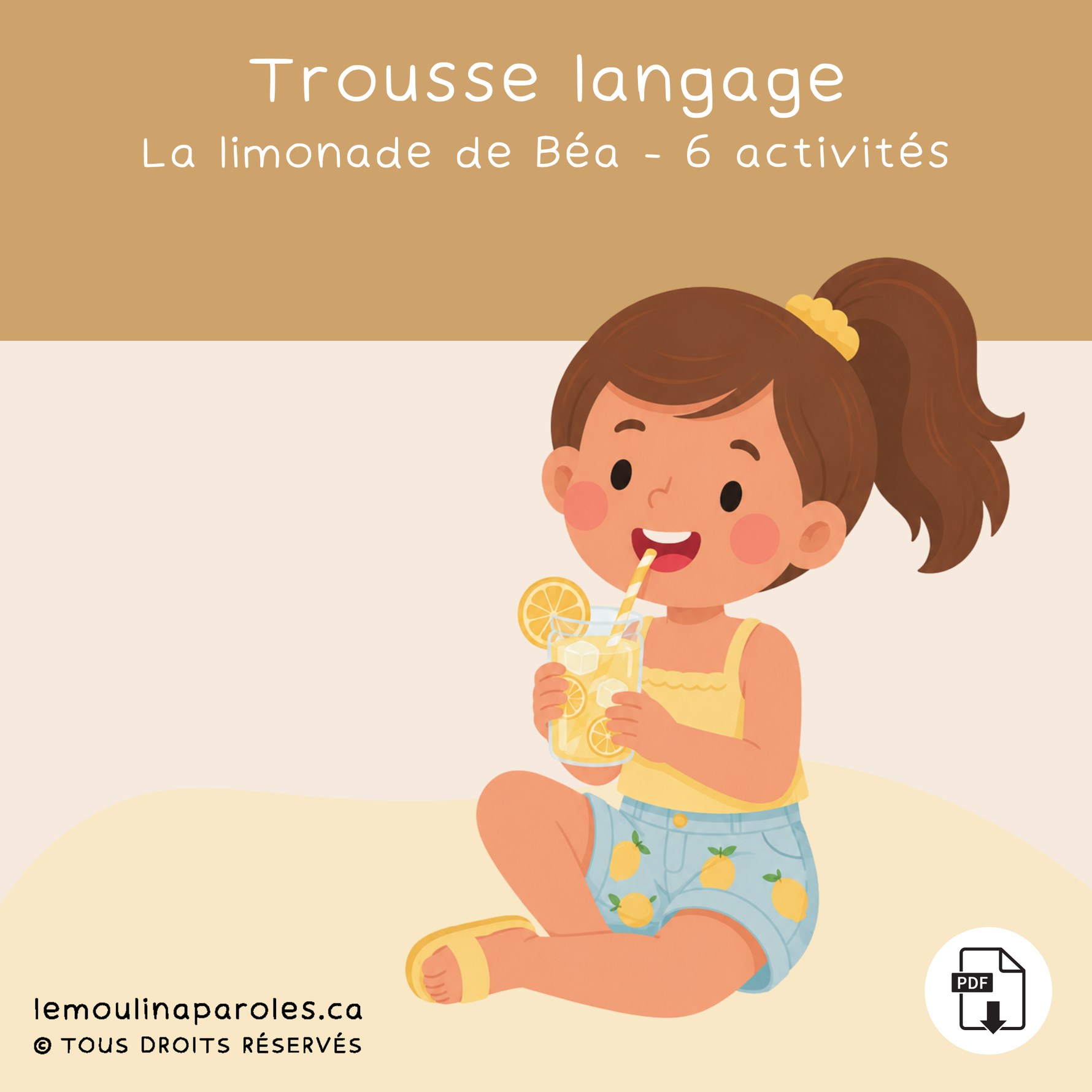 Trousse langage La limonade de Béa – Ensemble de 6 jeux PDF imprimables pour développer le vocabulaire, le discours, les devinettes, la catégorisation et le langage des enfants de 3 à 5 ans, idéal en orthophonie, CPE et préscolaire.