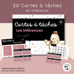 Cartes à tâches de compréhension de lecture avec questions Qui et Où pour travailler les inférences au primaire.